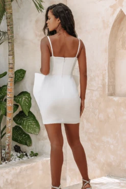 MICHELLE Extreme Bow Corset Detail Mini Dress In White Satin 9 MICHELLE Extreme Bow Corset Detail Mini Dress In White Satin -Wedding Guest Dresses Sales 17D