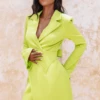 RORY Interlocking Panel Bow Back Blazer Dress In Chartreuse -Wedding Guest Dresses Sales 18C