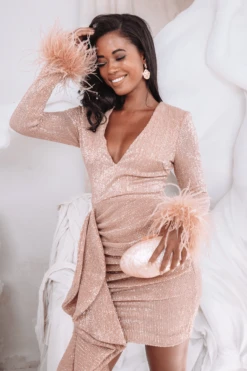 APHRODITE Draped Skirt Pleated Sequin Mini Dress In Rose Gold -Wedding Guest Dresses Sales 1D 6e592a54 1d70 4088 82a7 26219da62d2c