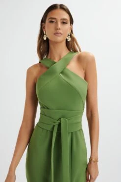 BRIELLE Obi Belt Halterneck Midi Dress In Green 7 BRIELLE Obi Belt Halterneck Midi Dress In Green -Wedding Guest Dresses Sales LA 152DS21C GRN 4999