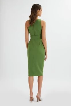 BRIELLE Obi Belt Halterneck Midi Dress In Green 9 BRIELLE Obi Belt Halterneck Midi Dress In Green -Wedding Guest Dresses Sales LA 152DS21C GRN 5000