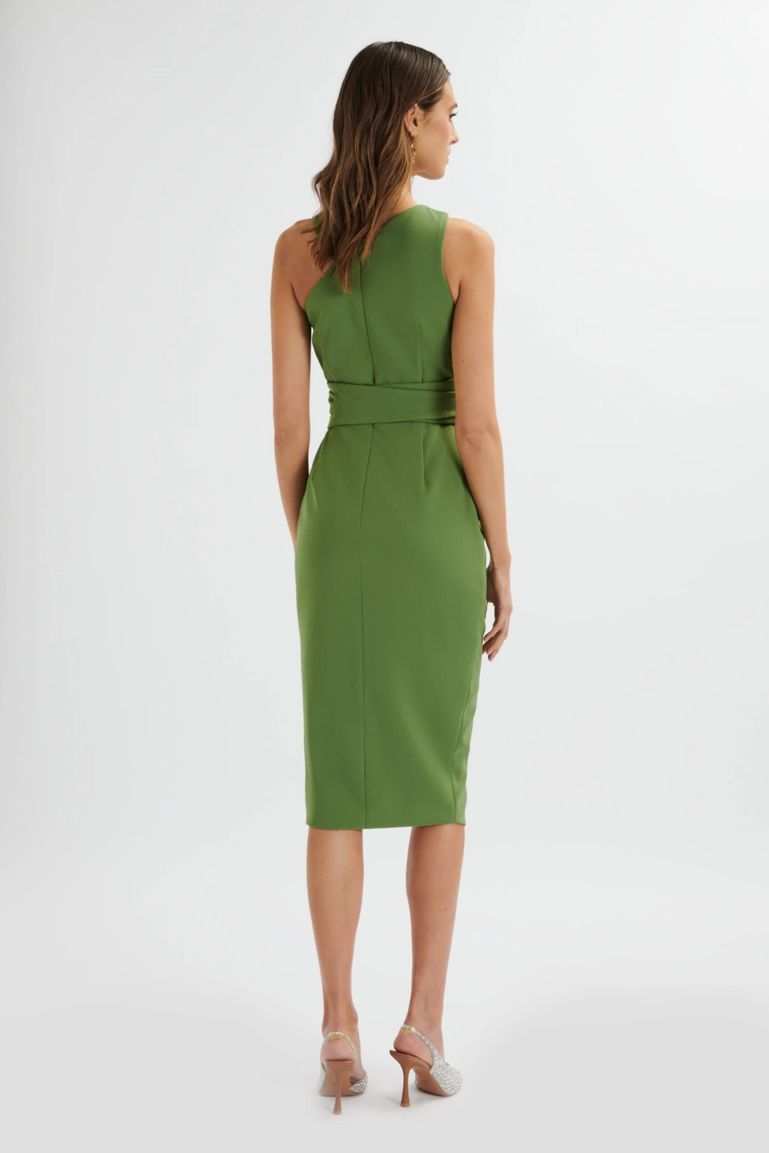 BRIELLE Obi Belt Halterneck Midi Dress In Green 6 BRIELLE Obi Belt Halterneck Midi Dress In Green - Image 4
