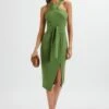 BRIELLE Obi Belt Halterneck Midi Dress In Green 2 BRIELLE Obi Belt Halterneck Midi Dress In Green -Wedding Guest Dresses Sales LA 152DS21C GRN 5016