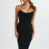 ELLA Pleated Cowl Bandeau Midi Dress In Black -Wedding Guest Dresses Sales LA 181DS10A BLK 5422