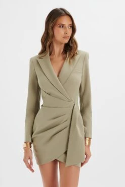 LUCY Wrap Blazer Mini Dress In Sage Green