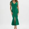 KAMILA Tie Strap Micro Button Satin Midi Dress In Emerald Green 2 KAMILA Tie Strap Micro Button Satin Midi Dress In Emerald Green -Wedding Guest Dresses Sales LA 213DS24G GRN 7260