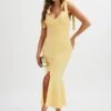 KAMILA Tie Strap Micro Button Longline Midi Dress In Pastel Yellow -Wedding Guest Dresses Sales LA 213DS24J YEL 1867