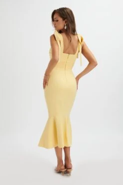 KAMILA Tie Strap Micro Button Longline Midi Dress In Pastel Yellow -Wedding Guest Dresses Sales LA 213DS24J YEL 1932