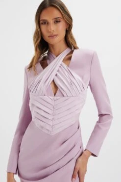 MIA Satin Mix Halterneck Blazer Dress In Lilac -Wedding Guest Dresses Sales LA 222DS09 PUR 6956