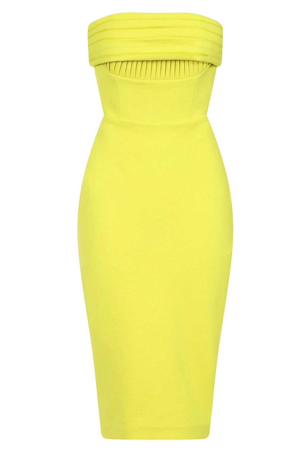 NYLAH Ponte Pleated Bandeau Midi Dress In Lime 5 NYLAH Ponte Pleated Bandeau Midi Dress In Lime - Image 3