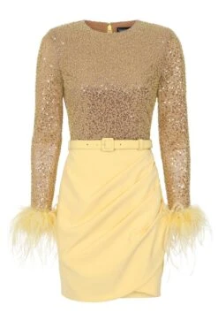 ANNIE Beaded Sequin Mini Dress In Yellow -Wedding Guest Dresses Sales LA 231DS08A 5