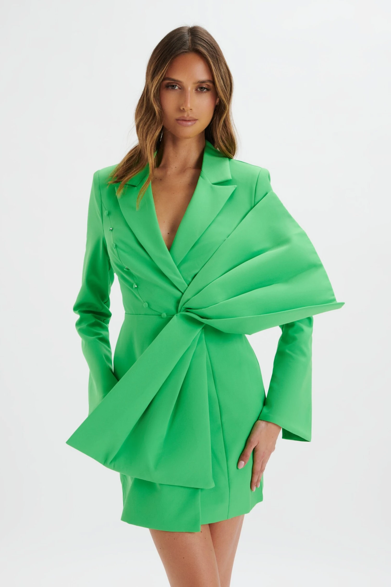 ROSALIE Bow Detail Mini Blazer Dress In Green 4 ROSALIE Bow Detail Mini Blazer Dress In Green - Image 2