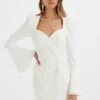 REBECCAH Flared Sleeve Blazer Mini Dress In White -Wedding Guest Dresses Sales LA 242DS10 WHT 6999