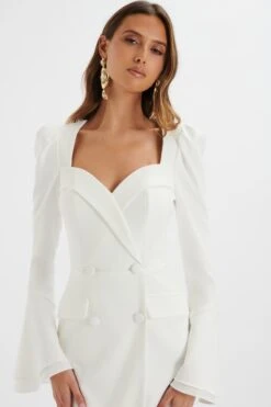 REBECCAH Flared Sleeve Blazer Mini Dress In White -Wedding Guest Dresses Sales LA 242DS10 WHT 7017