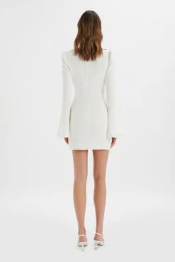 REBECCAH Flared Sleeve Blazer Mini Dress In White -Wedding Guest Dresses Sales LA 242DS10 WHT 7021