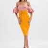 ELIZA Colour Block Twisted Midi Dress In Pink & Papaya -Wedding Guest Dresses Sales LA 242DS18 ORN 5860