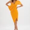 ESTHER Bow Detail Wrap Skirt Midi Dress In Orange -Wedding Guest Dresses Sales LA 242DS21 ORN 5485