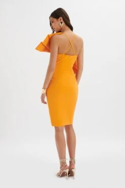 ESTHER Bow Detail Wrap Skirt Midi Dress In Orange 9 ESTHER Bow Detail Wrap Skirt Midi Dress In Orange -Wedding Guest Dresses Sales LA 242DS21 ORN 5531