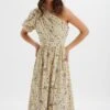 POLLY One Shoulder Puff Sleeve Midi Dress In Floral Broidery 2 POLLY One Shoulder Puff Sleeve Midi Dress In Floral Broidery -Wedding Guest Dresses Sales LA 242DS27A BEI 1243