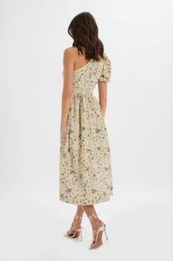 POLLY One Shoulder Puff Sleeve Midi Dress In Floral Broidery 9 POLLY One Shoulder Puff Sleeve Midi Dress In Floral Broidery -Wedding Guest Dresses Sales LA 242DS27A BEI 1289