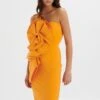 NOLA 3D Statement Ruffle Midi Dress In Papaya -Wedding Guest Dresses Sales LA 242DS44 ORN 6465