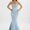 FREYA Bonded Satin Cowl Neck Maxi Dress In Dusty Blue -Wedding Guest Dresses Sales LA 244BR07 BLU 9085