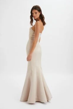 RENATA Bonded Satin Corset Maxi Dress In Champagne -Wedding Guest Dresses Sales LA 244BR11 BEI 8838