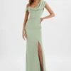 ANNABELLA Satin Asymmetric Drape Maxi Dress In Sage Green -Wedding Guest Dresses Sales LA 244BR12 GRN 9650