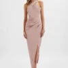 MADELINE Satin Cross Front Wrap Maxi Dress In Dusty Purple -Wedding Guest Dresses Sales LA 244BR13 PUR 9494