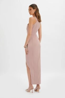 MADELINE Satin Cross Front Wrap Maxi Dress In Dusty Purple -Wedding Guest Dresses Sales LA 244BR13 PUR 9549