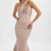 SHAILENE Bonded Satin Asymmetric Maxi Dress In Mink -Wedding Guest Dresses Sales LA 244BR14 BRN 8995