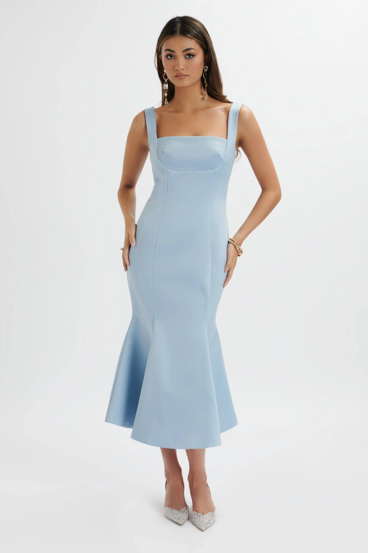 LAINEY Structured Satin Midi Slip Dress In Cornflower Blue 5 LAINEY Structured Satin Midi Slip Dress In Cornflower Blue - Image 3