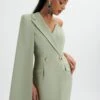 AIRE One Shoulder Cape Blazer Dress In Sage Green -Wedding Guest Dresses Sales LA 261DS06 GRN 0164