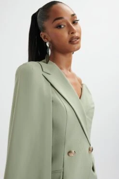 AIRE One Shoulder Cape Blazer Dress In Sage Green -Wedding Guest Dresses Sales LA 261DS06 GRN 0178
