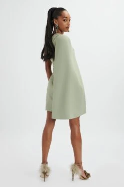 AIRE One Shoulder Cape Blazer Dress In Sage Green -Wedding Guest Dresses Sales LA 261DS06 GRN 0182