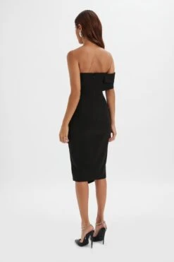 BRIE Bardot Knot Twisted One Shoulder Midi Dress In Black -Wedding Guest Dresses Sales LA 261DS18 BLK 4627