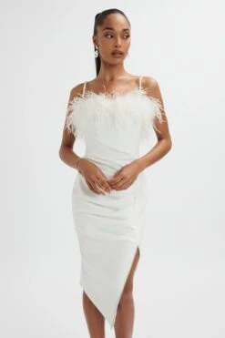 JESSICA Feather Bandeau Pleated Midi Dress In White 9 JESSICA Feather Bandeau Pleated Midi Dress In White -Wedding Guest Dresses Sales LA 261DS25 WHT 0555