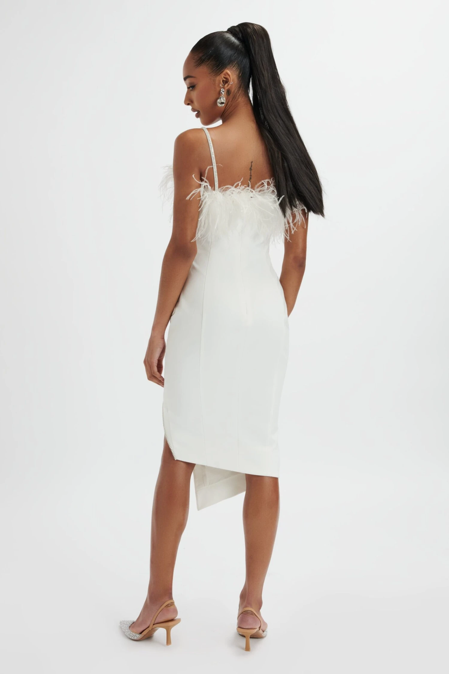 JESSICA Feather Bandeau Pleated Midi Dress In White 7 JESSICA Feather Bandeau Pleated Midi Dress In White - Image 5