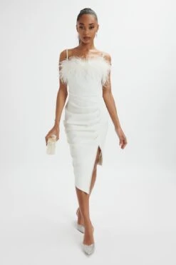 JESSICA Feather Bandeau Pleated Midi Dress In White 13 JESSICA Feather Bandeau Pleated Midi Dress In White -Wedding Guest Dresses Sales LA 261DS25 WHT 0603