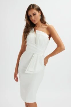 PANDORA Asymmetric Oversized Statement Bow Midi Dress In White -Wedding Guest Dresses Sales LA 261DS54 WHT 1511