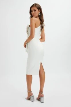 PANDORA Asymmetric Oversized Statement Bow Midi Dress In White -Wedding Guest Dresses Sales LA 261DS54 WHT 1526