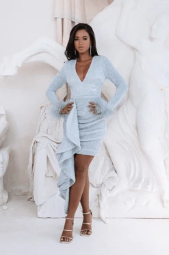 APHRODITE Draped Skirt Pleated Sequin Mini Dress In Silver 8 APHRODITE Draped Skirt Pleated Sequin Mini Dress In Silver -Wedding Guest Dresses Sales LA 262DS22 SIL