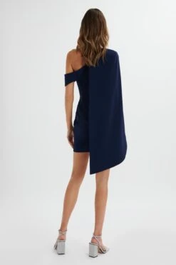 AIZA Asymmetric Cape Mini Dress In Navy 9 AIZA Asymmetric Cape Mini Dress In Navy -Wedding Guest Dresses Sales LA 271DS06 NVY 5161
