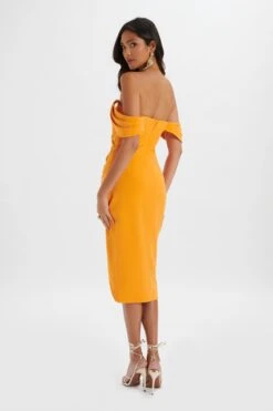 ZAMIRA 3D Flower Detail Off Shoulder Midi Dress In Orange 9 ZAMIRA 3D Flower Detail Off Shoulder Midi Dress In Orange -Wedding Guest Dresses Sales LA 271DS15 ORN R 7936