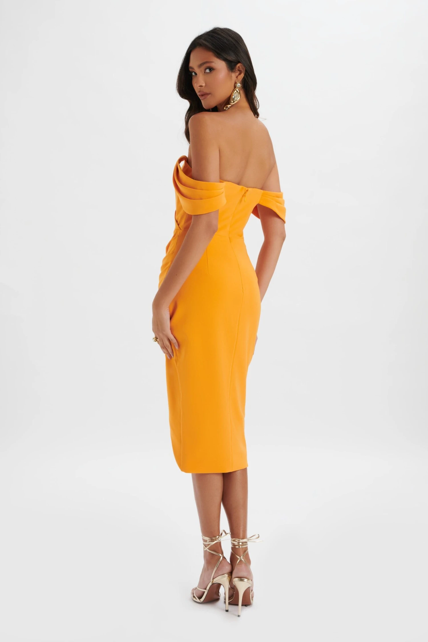 ZAMIRA 3D Flower Detail Off Shoulder Midi Dress In Orange 6 ZAMIRA 3D Flower Detail Off Shoulder Midi Dress In Orange - Image 4