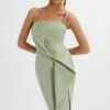 BONNIE Waterfall Frill Midi Dress In Sage Green