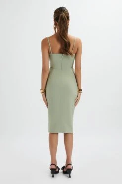 BONNIE Waterfall Frill Midi Dress In Sage Green -Wedding Guest Dresses Sales LA 271DS24 GRN 5774