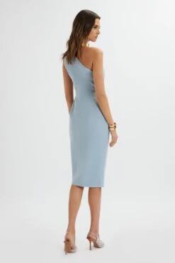 LACEY Pleated One Shoulder Midi Dress In Cornflower Blue -Wedding Guest Dresses Sales LA 271DS29 BLU 5394