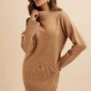LILIAN Knitted Cashmere Mini Jumper Dress In Camel