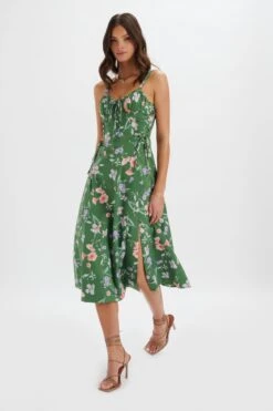 ROSEY Gathered Longline Dress In Green Floral Print 8 ROSEY Gathered Longline Dress In Green Floral Print -Wedding Guest Dresses Sales LA 272DS37 PGR 0754